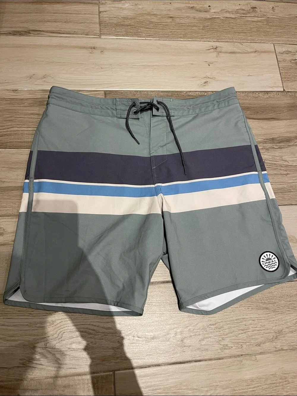 O'Neill Men’s Gray Boardshorts with Navy and Blue Stripes